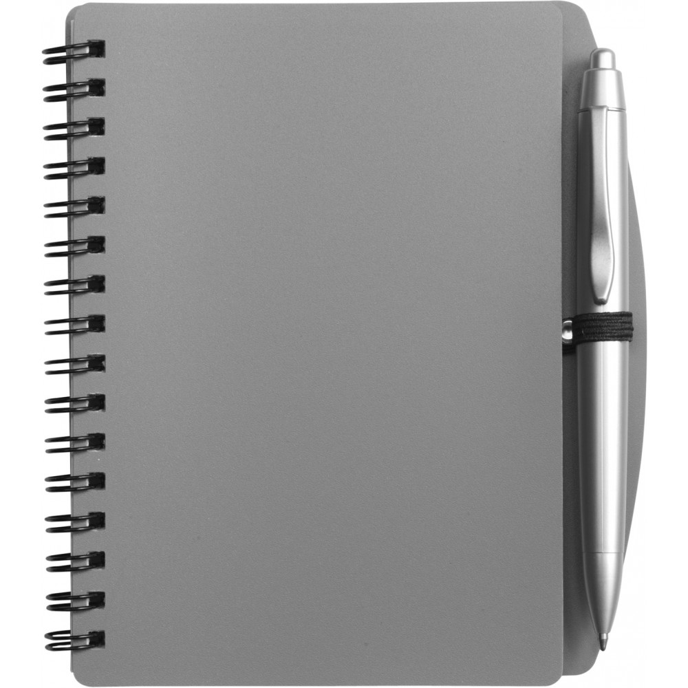 Printed A6 Wire bound notebook and ballpen, grey (Notebooks)