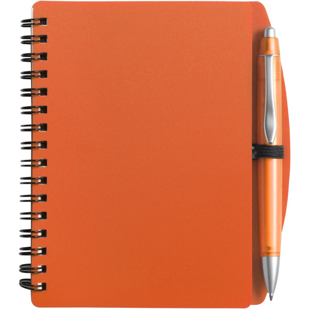 Printed A6 Wire bound notebook and ballpen, orange (Notebooks)