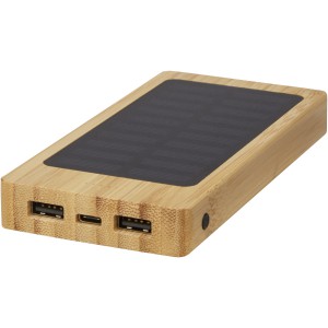 Alata 8000mAh bamboo solar power bank, Beige, 14,2 x 1,8 x 7