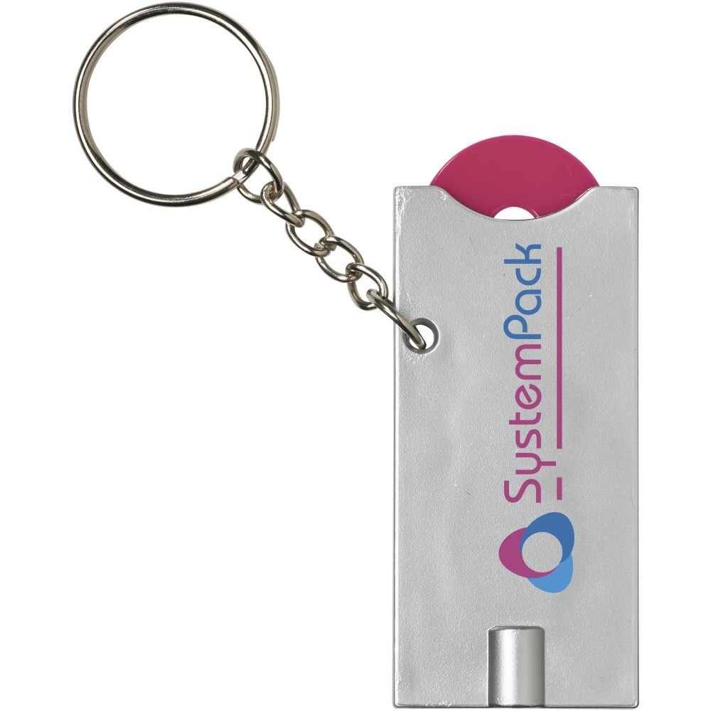 Printed Allegro LED keychain light with coin holder, Magenta,Silver