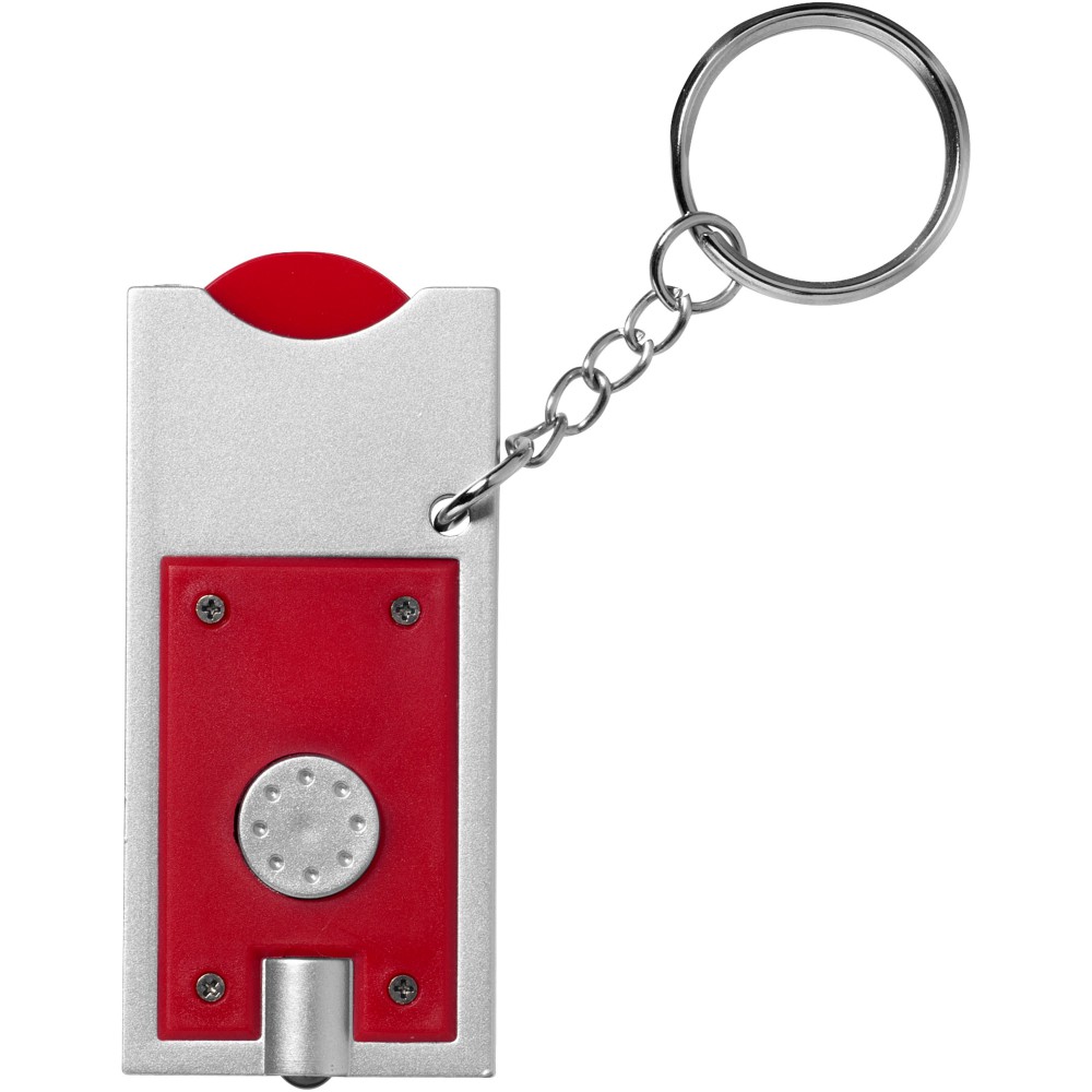 Printed Allegro LED keychain light with coin holder, Red,Silver (Keychains)