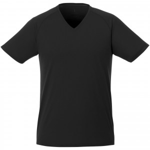 Amery short sleeve men's cool fit v-neck shirt, solid black (T-shirt, mixed fiber, synthetic)