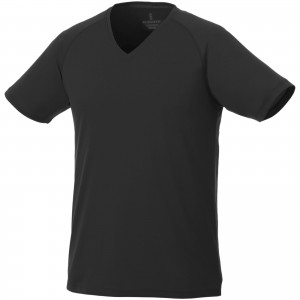 Amery short sleeve men's cool fit v-neck shirt, solid black (T-shirt, mixed fiber, synthetic)