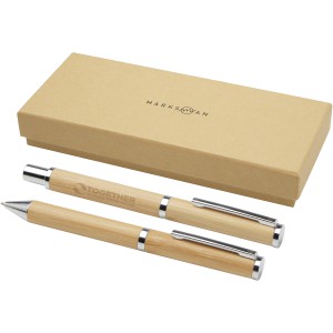 Apolys bamboo ballpoint and rollerball pen gift set, Natural (Pen sets)