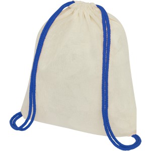 Oregon 100 g/m2 cotton drawstring backpack with coloured cords, Natural, Royal blue (Backpacks)