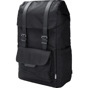 RPET (290T) polyester twill flap backpack Marlowe, black (Backpacks)