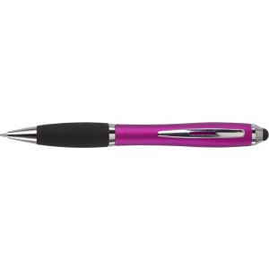 Ballpen with black rubber grip and stylus, pink (Multi-colored, multi-functional pen)