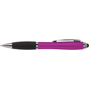 Ballpen with black rubber grip and stylus, pink (Multi-colored, multi-functional pen)