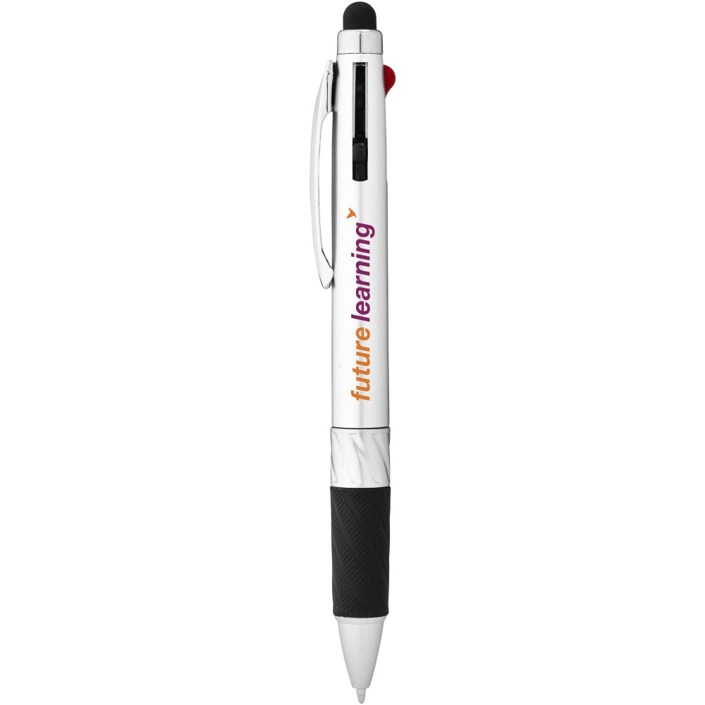 Printed Burnie multiink stylus ballpoint pen, Silver (Multicolored