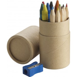 Cardboard tube with pencils Jules, brown (Drawing set)