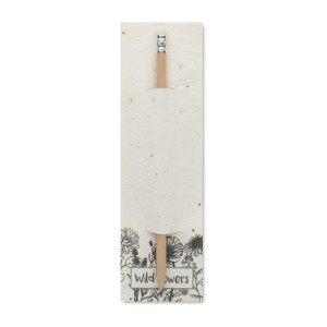 Natural pencil in seeded pouch, White
