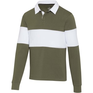 Clyde unisex organic rugby polo sweatshirt, Green, White (Pullovers)