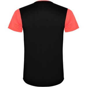 Detroit short sleeve unisex sports t-shirt, Fluor Coral, Solid black (T-shirt, mixed fiber, synthetic)