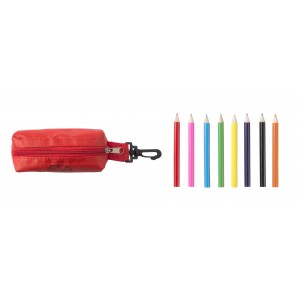 Eight pencils, pencil sharpener and pouch, red (Drawing set)