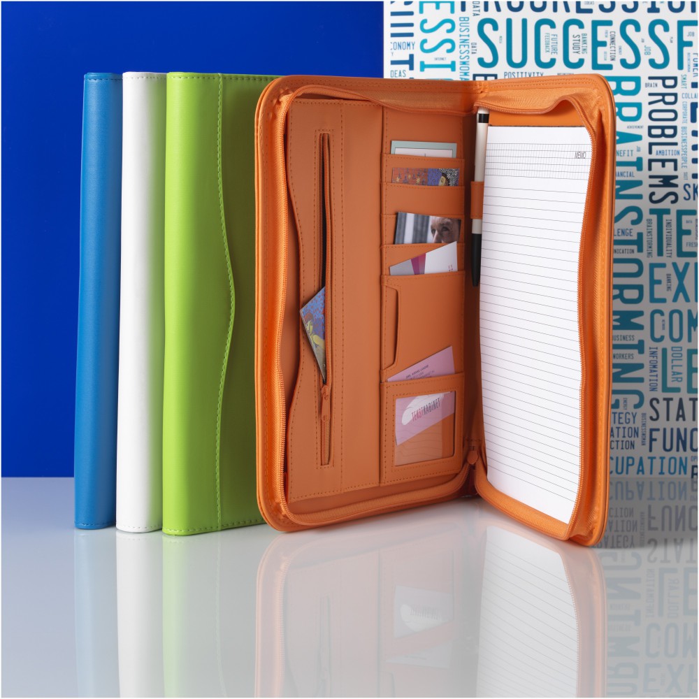 Printed Ebony A4 zippered portfolio, White (Folders)