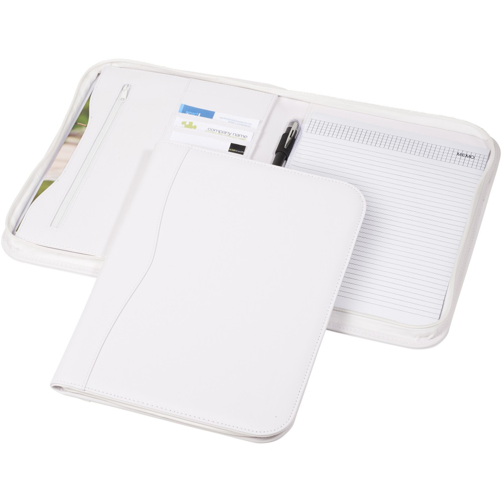 Printed Ebony A4 zippered portfolio, White (Folders)
