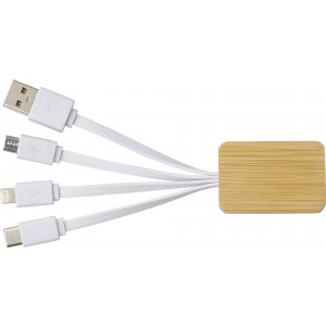 Bamboo charging cable Brandan, white (Eletronics cables, adapters)