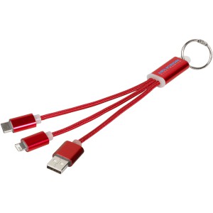 Metal 3-in-1 charging cable with keychain, red (Eletronics cables, adapters)