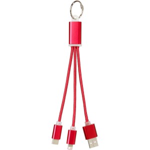 Metal 3-in-1 charging cable with keychain, red (Eletronics cables, adapters)