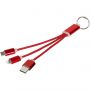 Metal 3-in-1 charging cable with keychain, red
