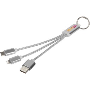 Metal 3-in-1 charging cable with keychain, Silver (Eletronics cables, adapters)