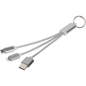 Metal 3-in-1 charging cable with keychain, Silver (Eletronics cables, adapters)