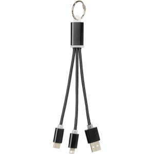 Metal 3-in-1 charging cable with keychain, solid black (Eletronics cables, adapters)