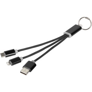 Metal 3-in-1 charging cable with keychain, solid black (Eletronics cables, adapters)