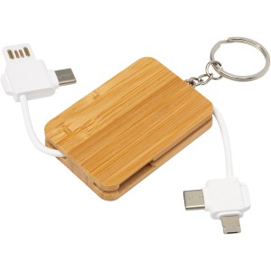 Reel 6-in-1 retractable bamboo key ring charging cable, Natu (Eletronics cables, adapters)