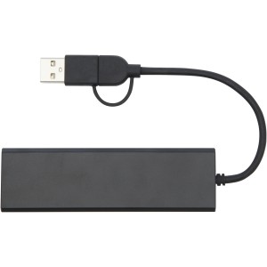 Rise RCS recycled aluminium USB 2.0 hub, Solid black (Eletronics cables, adapters)