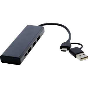 Rise RCS recycled aluminium USB 2.0 hub, Solid black (Eletronics cables, adapters)