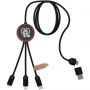 SCX.design C37 3-in-1 rPET light-up logo charging cable with round wooden casing, Wood