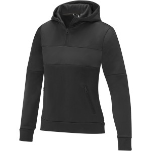 Elevate Sayan women's half zip anorak hooded sweater, Solid black (Pullovers)