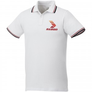 Fairfield short sleeve men's polo with tipping, White,Navy,Red (Polo shirt, 90-100% cotton)