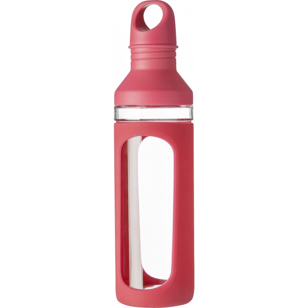 Printed Glass drinking bottle (590ml), red (Water bottles)