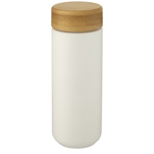 Lumi 300 ml ceramic tumbler with bamboo lid, White (Glasses)