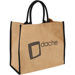 Harry large tote bag made from jute, Natural, solid black (cotton bag)