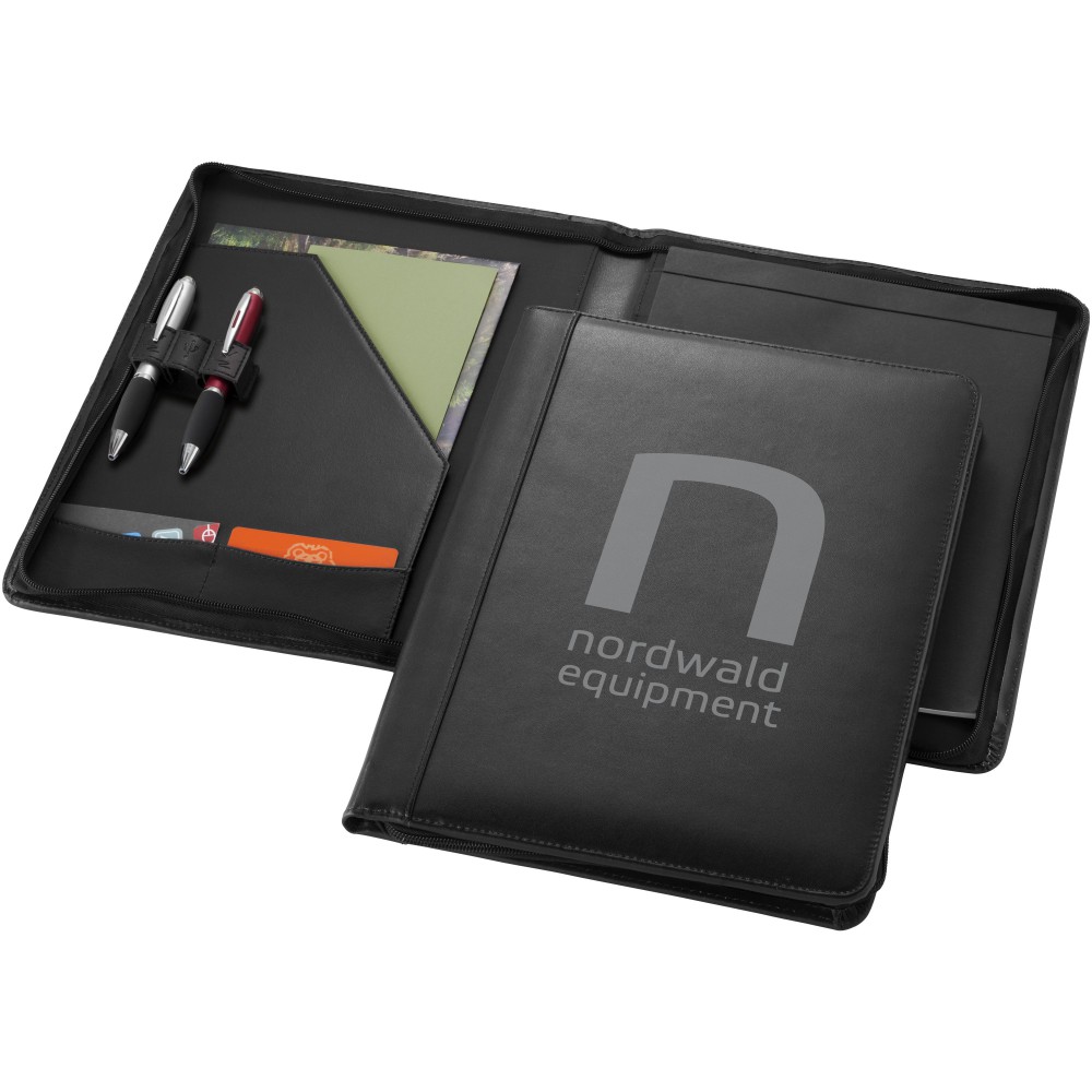 Printed Harvard A4 leather zippered portfolio, solid black (Folders)
