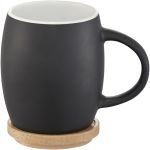 Hearth 400 ml ceramic mug with wooden lid/coaster, solid black,White (10046600)