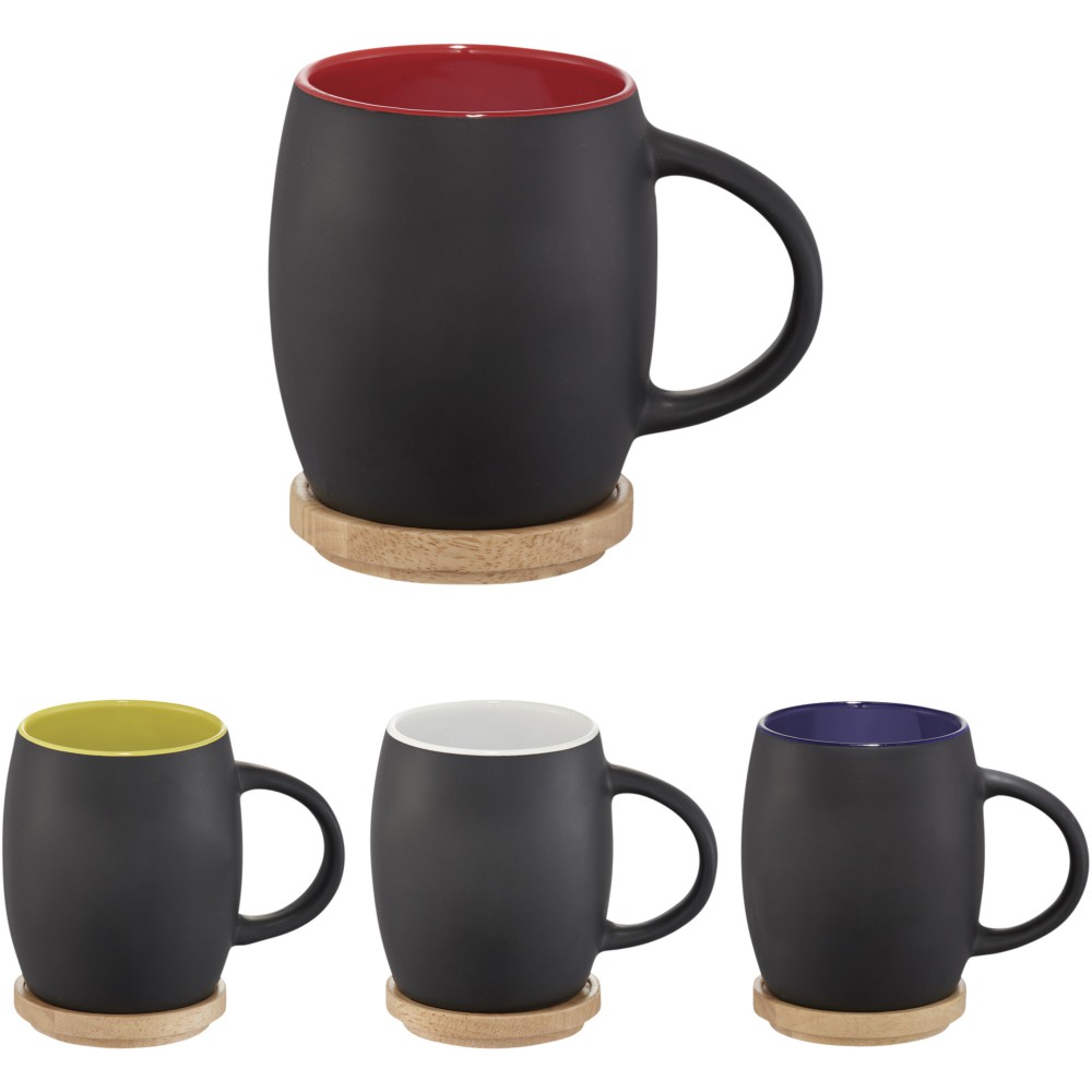 Hearth Ceramic Mug  with Wood Lid Coaster solid black 10 