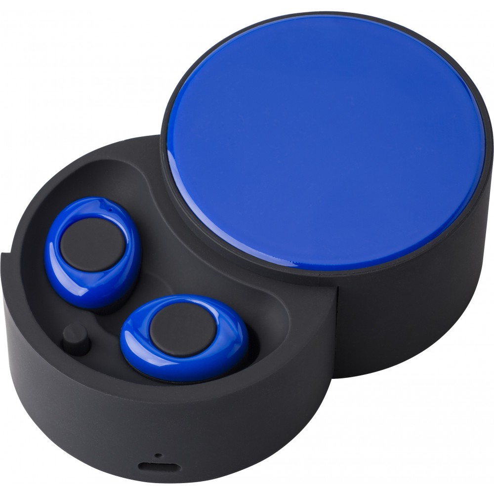 Printed Inear headphones in plastic case, cobalt blue (Earphones