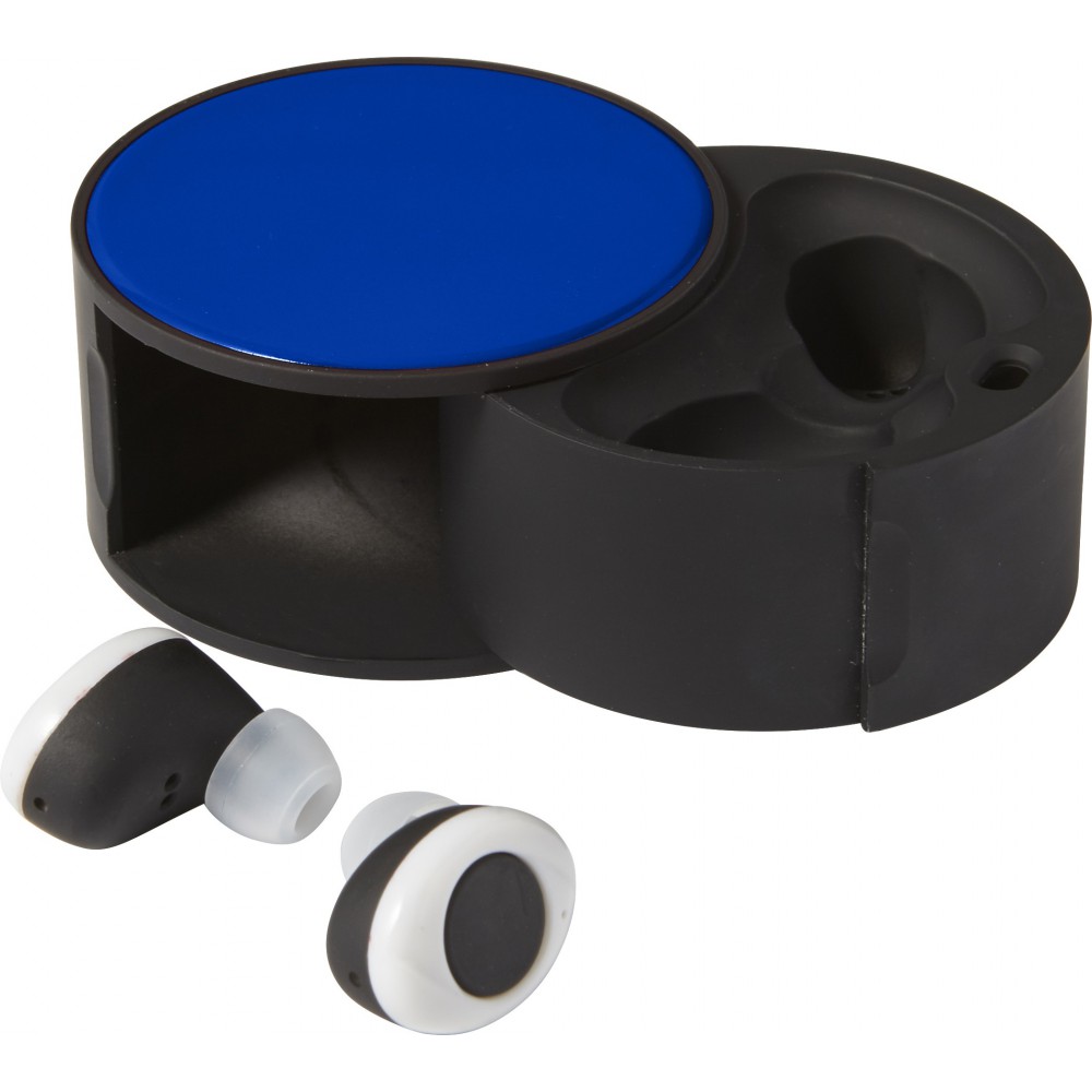 Printed Inear headphones in plastic case, cobalt blue (Earphones, headphones)