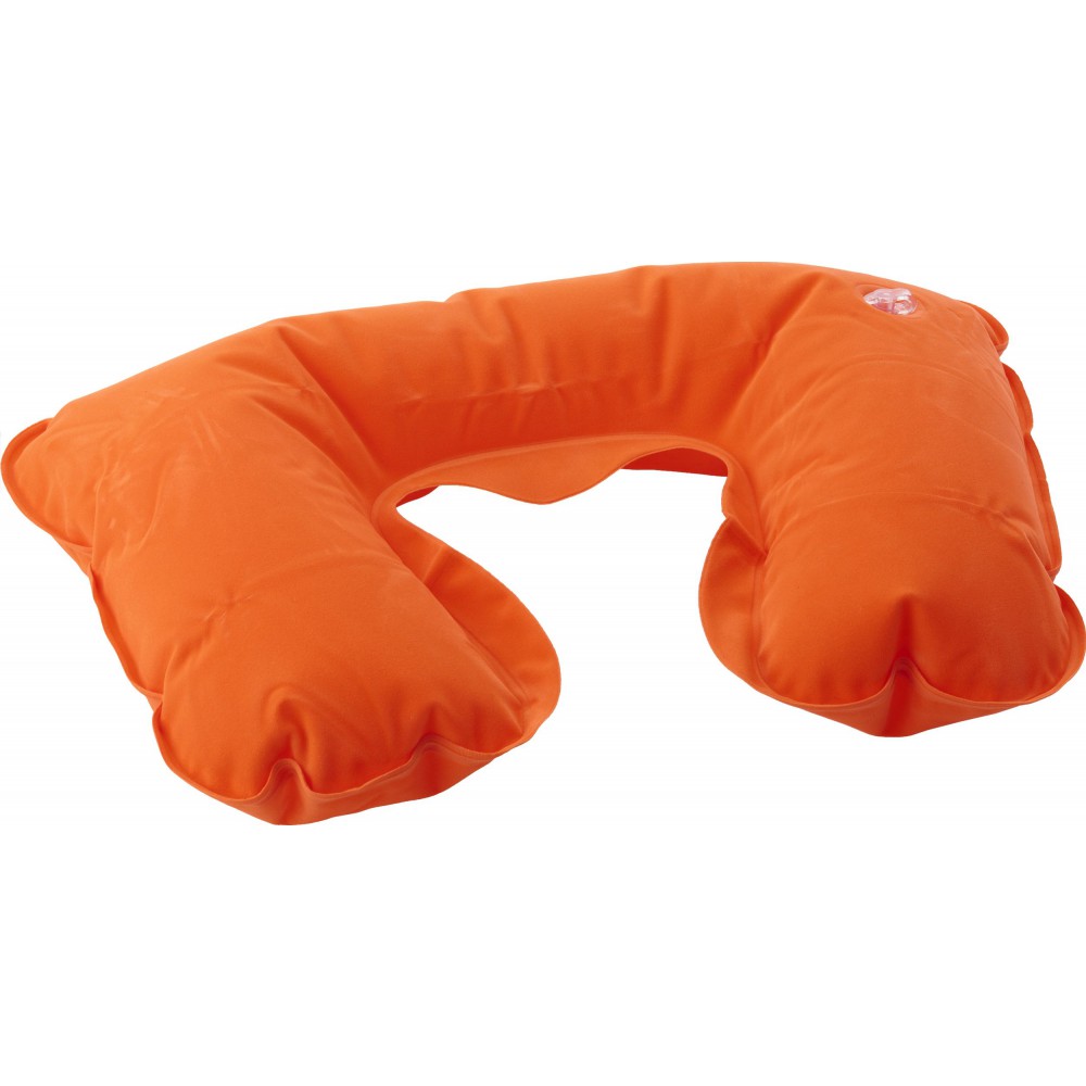 Printed Inflatable velour travel cushion, orange (Travel items)