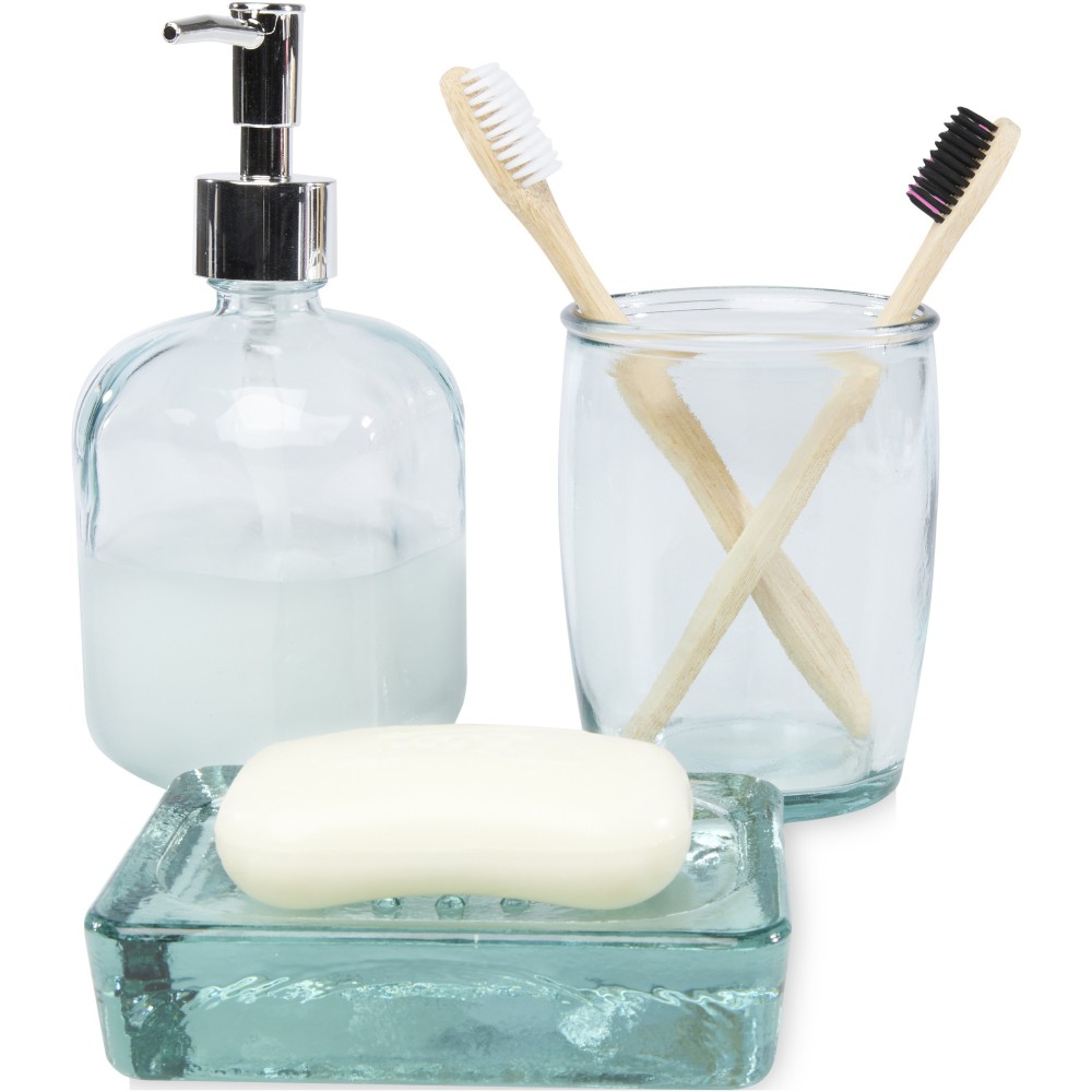Printed Jabony 3piece recycled glass bathroom set, Transparent clea