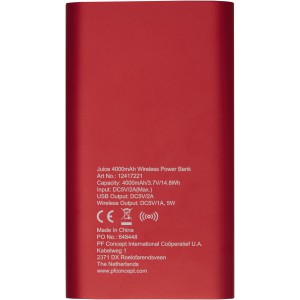 Juice 4000mAh wireless powerbank, Red (Powerbanks)