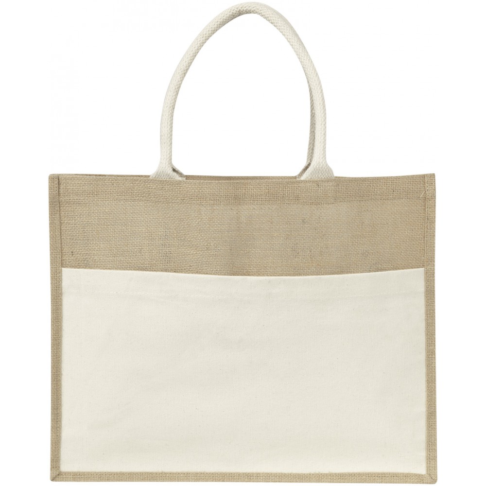 Printed Jute bag with plastic backing, natural (Shopping bags)