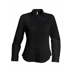 LADIES' LONG-SLEEVED COTTON POPLIN SHIRT, Black