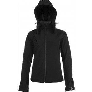 LADIES' DETACHABLE HOODED SOFTSHELL JACKET, Black