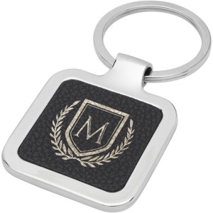 Piero laserable PU leather squared keychain, Solid black (Keychains)