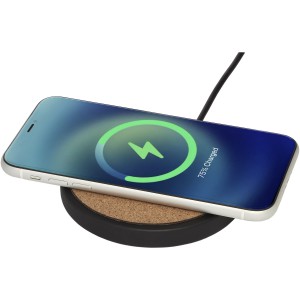 Kivi 10W limestone/cork wireless charging pad, Solid black, Natural (Powerbanks)